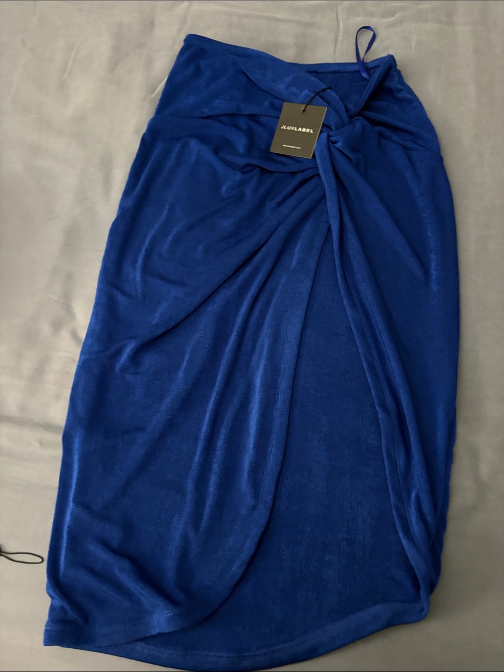 JLUXLABEL Cobalt Blue Knot-Front Midi Skirt